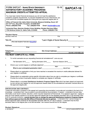Satisfactory Academic Progress Appeal Form