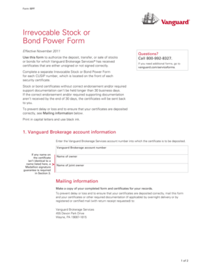 Irrevocable Stock or Bond Power Form