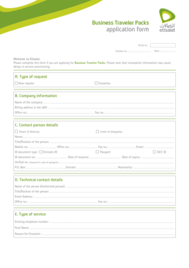Etisalat Business Traveler Packs Application Form