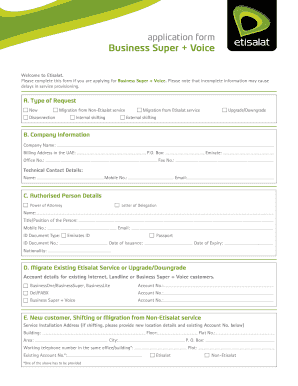 Etisalat Business Super + Voice Application Form