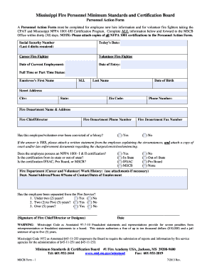 Mississippi Fire Personnel Action Form