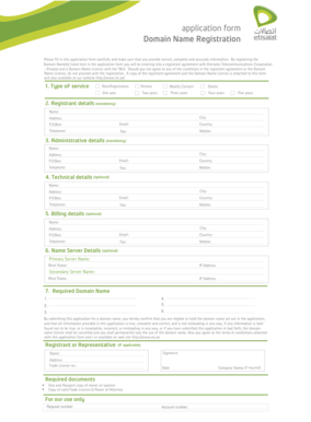 Domain Name Registration Application Form