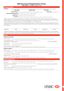 HSBC India Bill Payment Registration Form