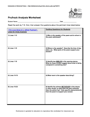 Prufrock Analysis Worksheet Answers - Fill and Sign Printable Template  Online
