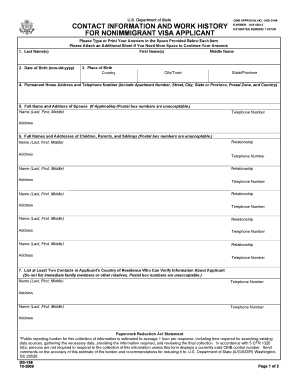 US Nonimmigrant Visa Application Form DS-158