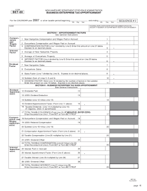 New Hampshire Business Enterprise Tax Apportionment Form