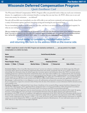 Wisconsin Deferred Compensation Quick Enrollment Card