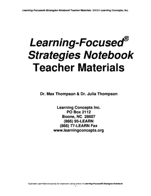 learning focused strategies notebook form