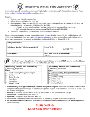 Montana Tobacco Free and Next Steps Discount Form