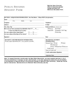 Montclair State University Public Records Request Form