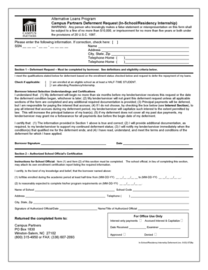 Campus Partners Deferment Request