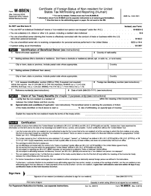 Certificate of Foreign Status of Non-resident for United States Tax Withholding
