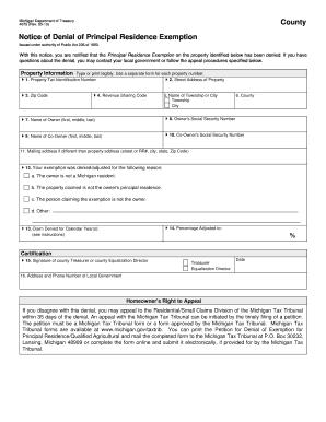 Michigan Principal Residence Exemption Denial Notice