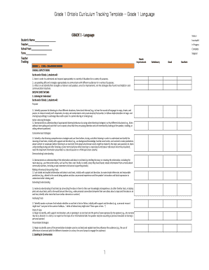 Invitation to bid - Grade 1 Ontario Curriculum Tracking Template - Grade 1 Language 1