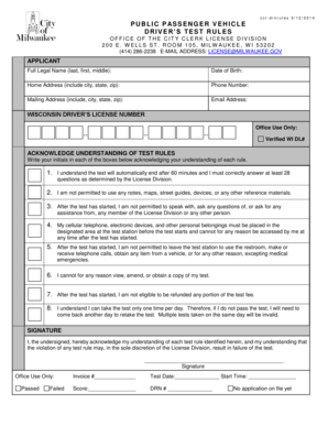 Wisconsin Driver's Test Rules Acknowledgment Form