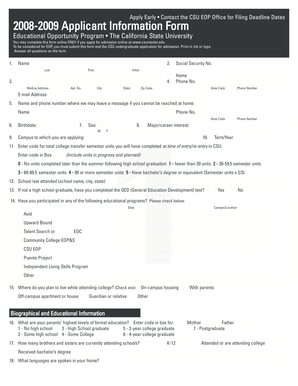 2008-2009 EOP Applicant Information Form