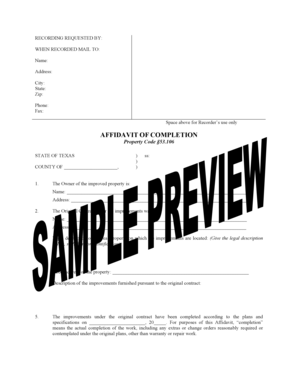 Texas Affidavit of Completion