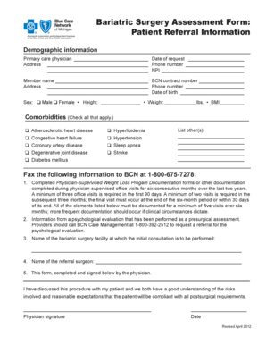 Bariatric Surgery Assessment Form