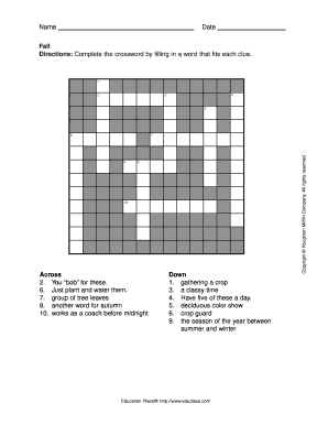 Fall Crossword Puzzle
