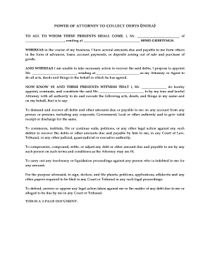 Power of Attorney to Collect Debts (India)