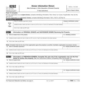 Form 8954 - Form 8282 (Rev. April 2009) - Internal Revenue Service - inventory unl