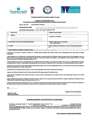 Pradhan Mantri Suraksha Bima Yojana Consent Form