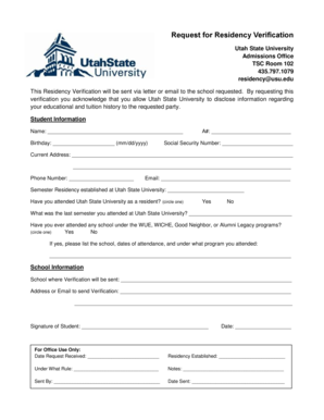 Utah State University Residency Verification Form