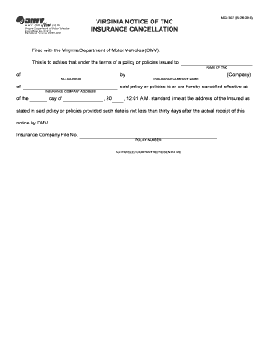 Virginia TNC Insurance Cancellation Notice
