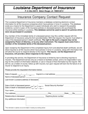 Louisiana Life Insurance Policy Inquiry Form
