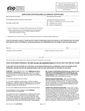 California DE 4 Withholding Allowance Certificate