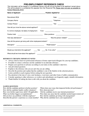 Pre-Employment Reference Check Form