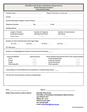 Alcohol Awareness Program Evaluation Form PR-10 - oasas - oasas ny