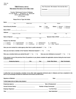 TRS 100 Enrollment Form for Teachers' Retirement System