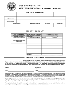 Employer 's Workplace Monthly Report - Guam Department of Labor