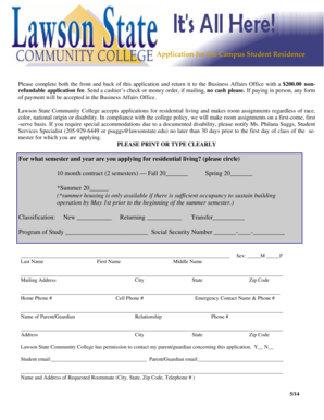 Application for On-Campus Student Residence