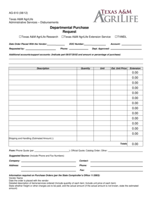Texas A&M AgriLife Departmental Purchase Request