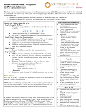 Health Reimbursement Arrangement Claim Form