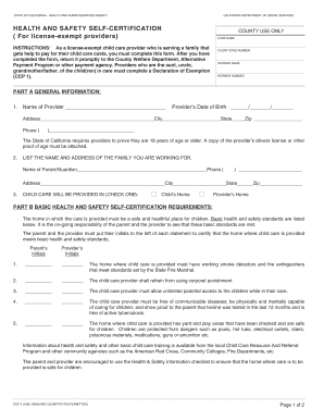 California Health and Safety Self-Certification Form