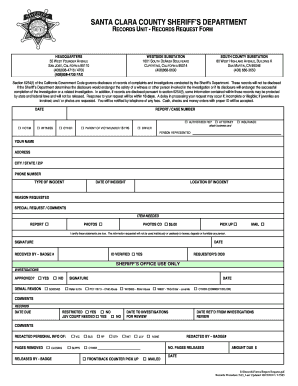 Santa Clara County Sheriff's Records Request Form