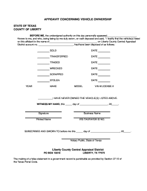 Affidavit Concerning Vehicle Ownership