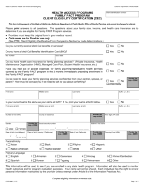 California Family PACT Program Client Eligibility Certification