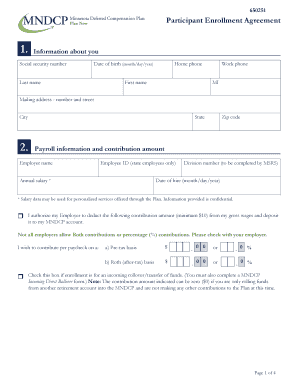 Minnesota State Retirement System Participant Enrollment Agreement
