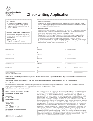 OppenheimerFunds Checkwriting Application