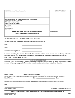 Arbitrator's Notice of Assignment of Arbitration Hearing Date