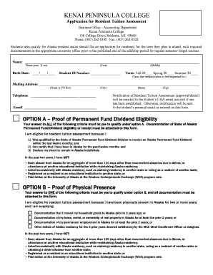 Alaska Resident Tuition Assessment Application