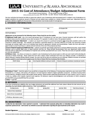 2015-16 Cost of Attendance Adjustment Form