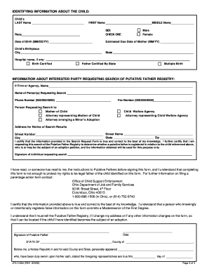 Ohio Putative Father Registry Application