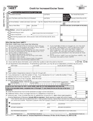 Arizona Form 140ET Credit for Increased Excise Taxes 2011