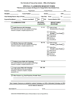 University of Texas Special Classroom Request Form
