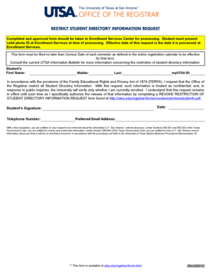 Student Directory Information Restriction Request